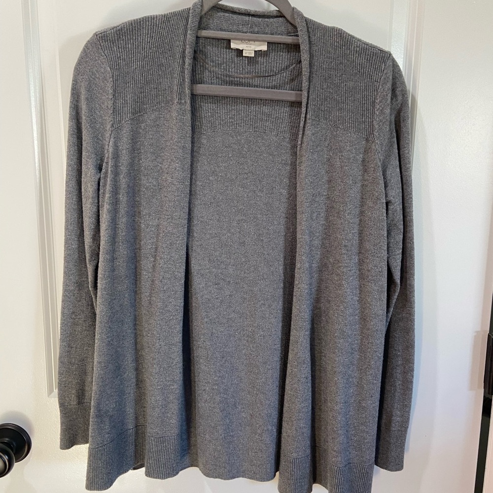 LOFT Petite Charcoal Gray Open Cardigan